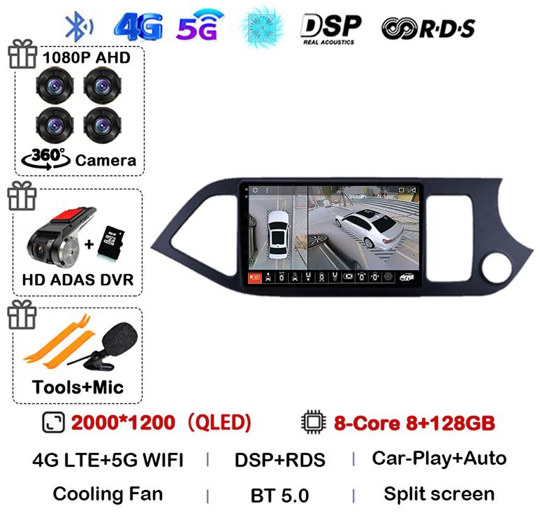Android 14 WIFI+4G Carplay For KIA PICANTO Morning 2011 2012 2013 2014 2015 2016 RHD Car Radio GPS Multimidia Player Head Unit