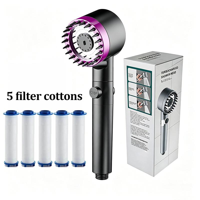 High Pressure Filter Shower Head 3 Modes One-key Stop Water Massage Clean Powerful Pressurized Shower Nozzle