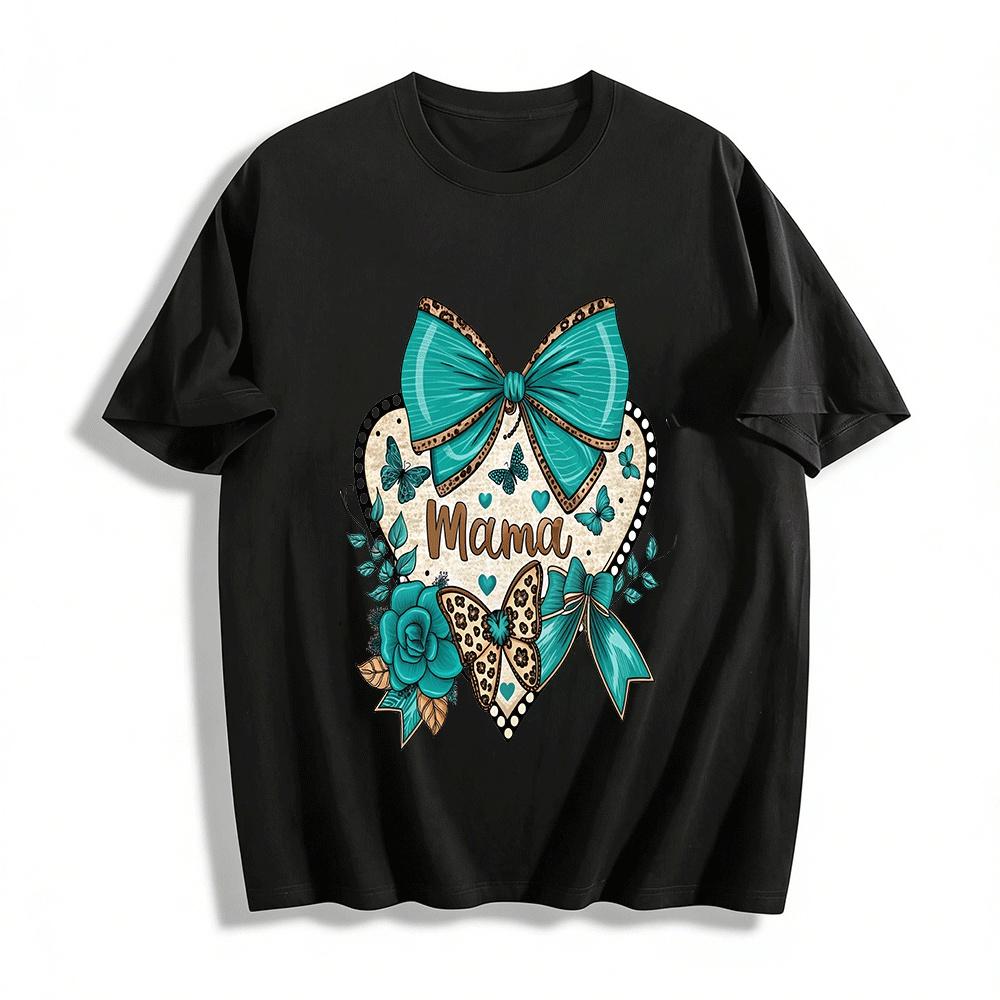Vintage Style Mama Heart Bow Print Casual Top Pure cotton T-shirt XXS