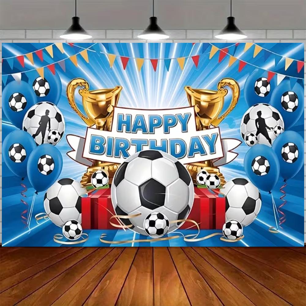 Green and blue football themed birthday decoration banner Backdrop, football field children birthday party photography Backdrop