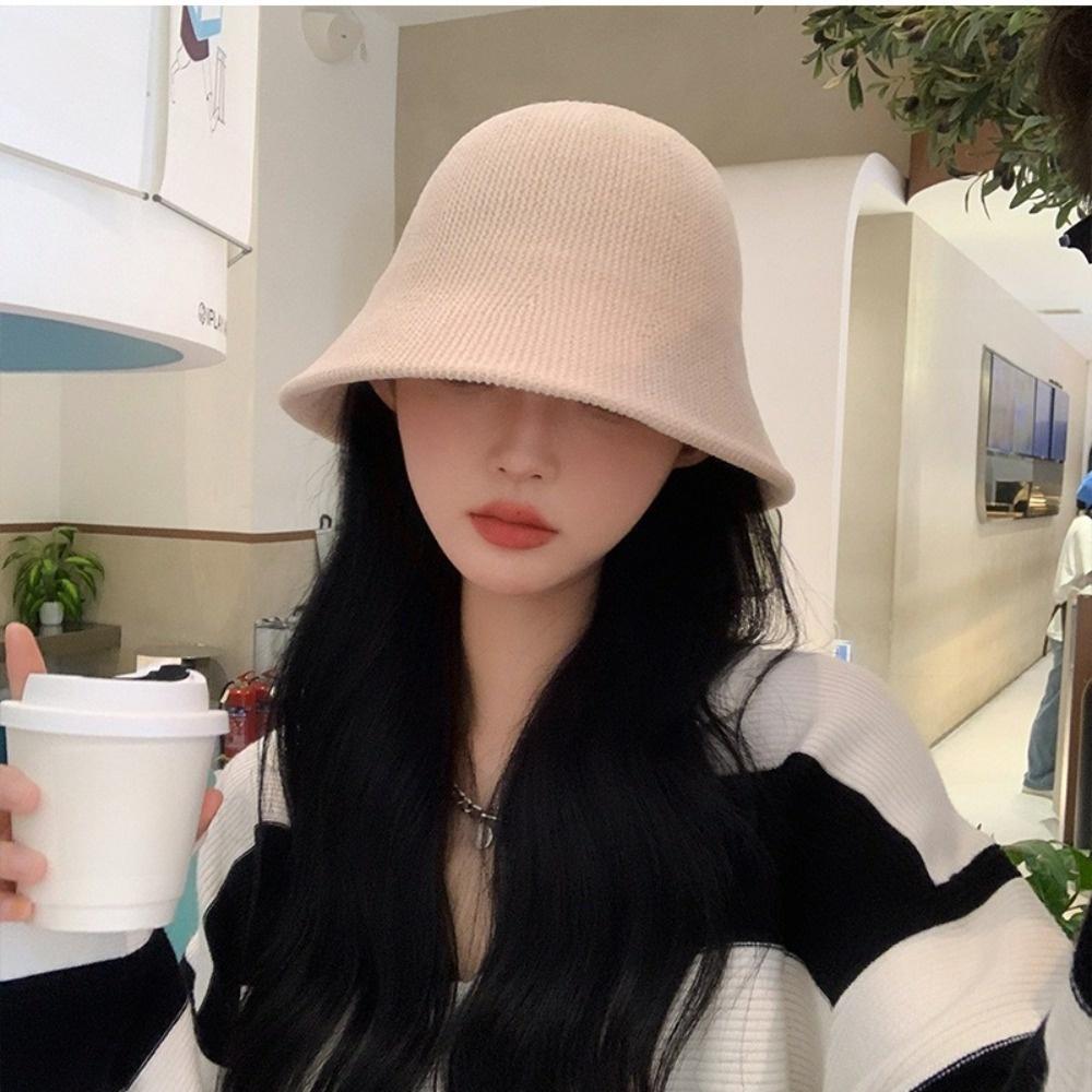 Chenille Women Panama Cap Solid Color Bucket Hat Elegant Knitted Fisherman Hat  Streetwear