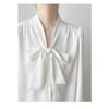 Spring Women's French Style Bow Tie Blouse, Satin Office Shirt with Flowing Ribbon Detail, Sexy Elegant Commute Wear for Business Casual