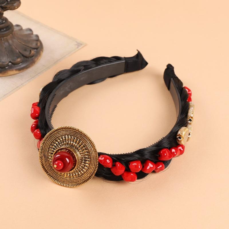 Tibetan Hand-woven Headband Wig Turquoise Beeswax Headgear Children's Female Dance Performance Tibetan Hair Accessories