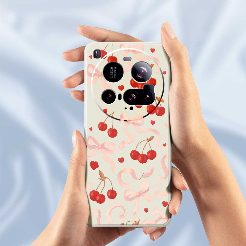 For Xiaomi 15 Ultra Case Big Bow Cherry Pattern Printing Straight Edge TPU Phone Back Cover
