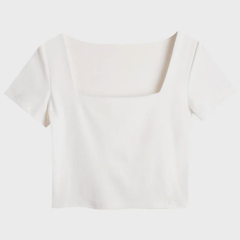 Women's Black Short-Sleeve Square Neck Top - Summer 2024 French Style