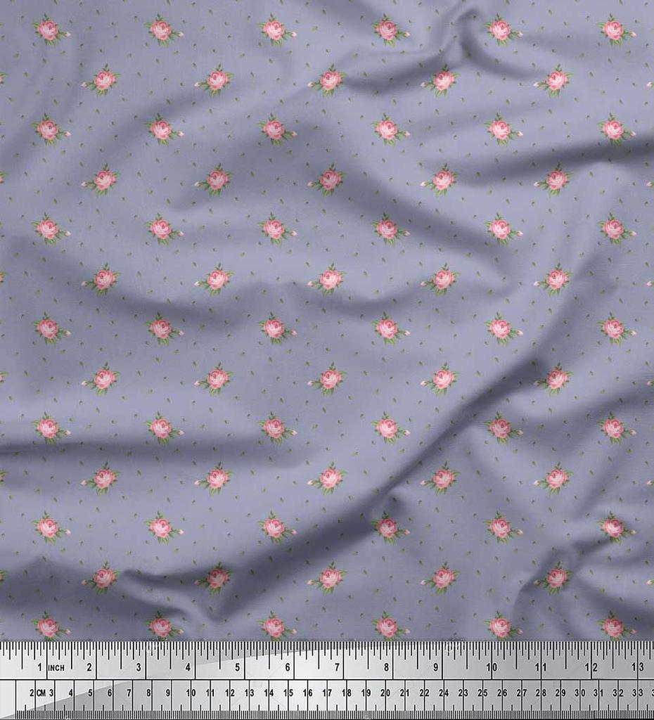 Soimoi Japan Crepe Satin Fabric Leaves & Rose Floral Printed Craft Fabric by the Metre 42 Inch