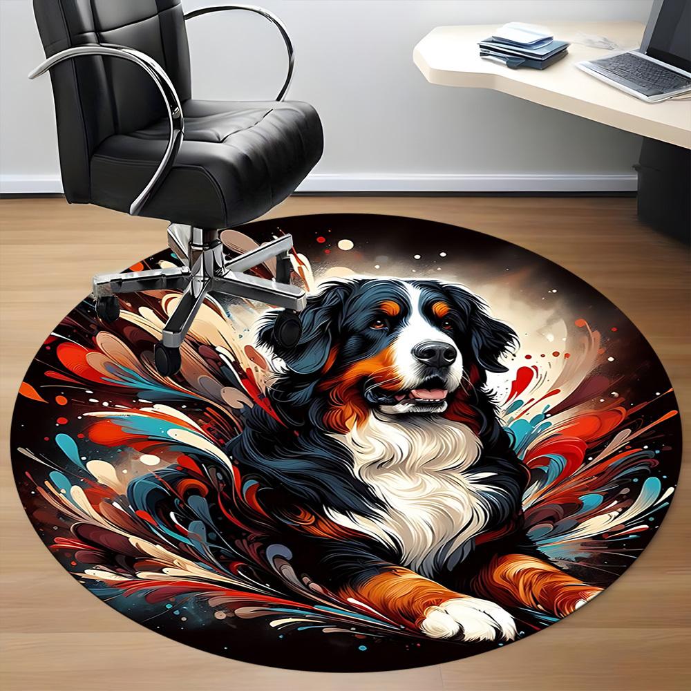 1PC Dogs Abstract Office Round Area Rug, Mat Suitable For Office, Under Office Chairs Bedroom Living Room Home Decor, Room Deco