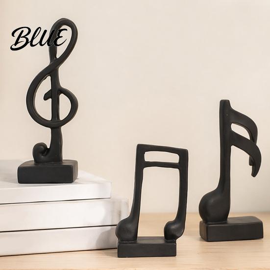 Black Resin Music Figurine 3Pcs Minimalist Note Sculpture Treble Clef & Eighth Quarter