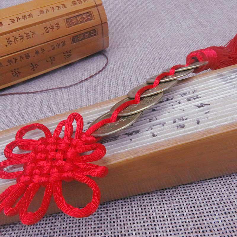 1Pcs Red Chinese Knot Lucky Charm Ancient Coin Pendant Decoration Collection Gift Keychain