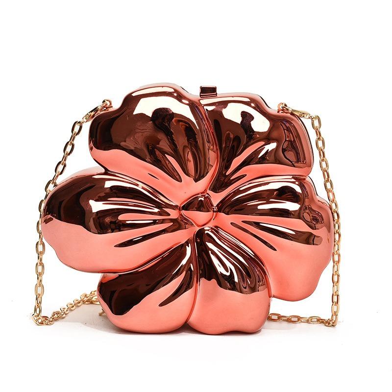 Ladies Metallic Exquisite Flower Mini Flower Chain Crossbody Bag Fashion Novelty Shape Bag Mobile Phone Key Coin Purse Portable