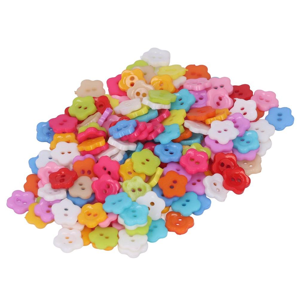 200pcs Flower Shape Two-Hole Sewing Buttons Colorful Plastic Buttons Flower Buttons For DIY Crafts