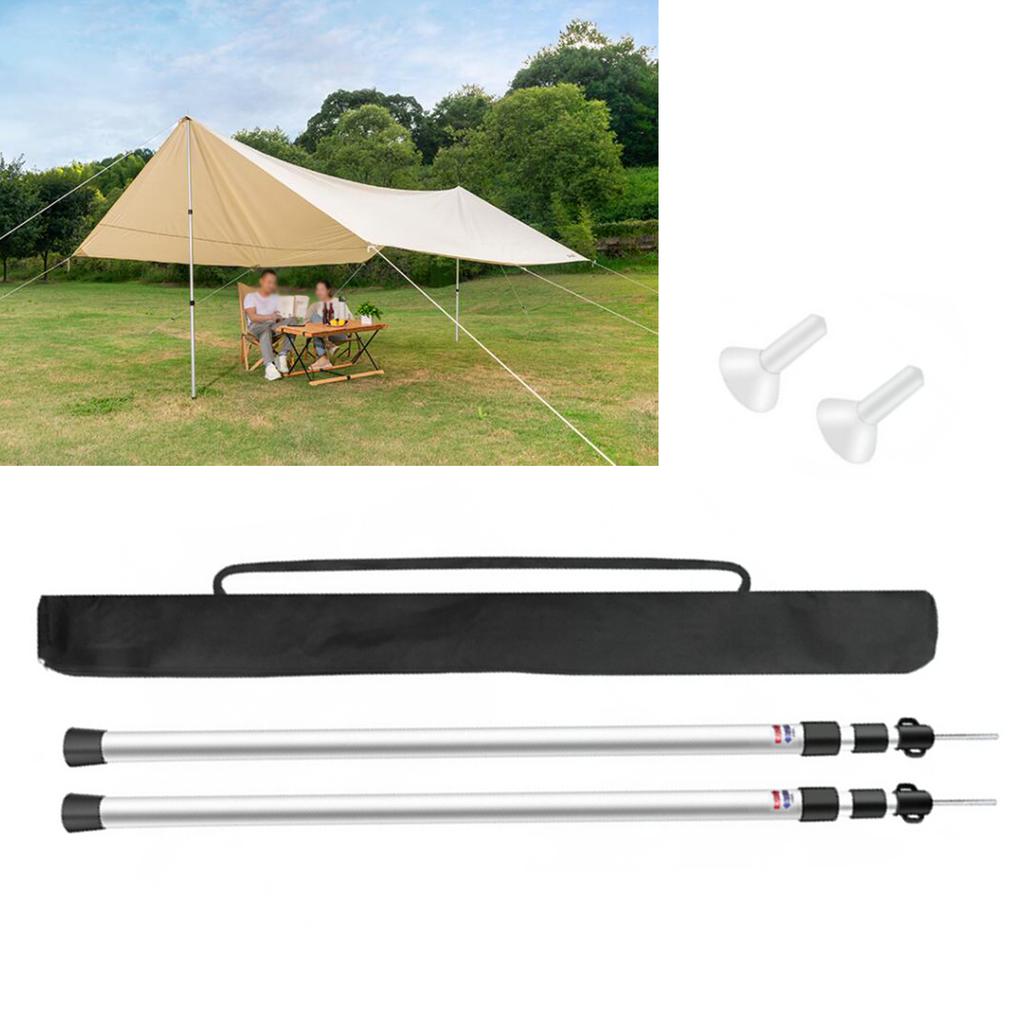 2× Tent Pole Telescopic Adjustable Tarp Poles for Camping Canopy Awning Shelter Aluminum Alloy High Wind Resistance, Flexible