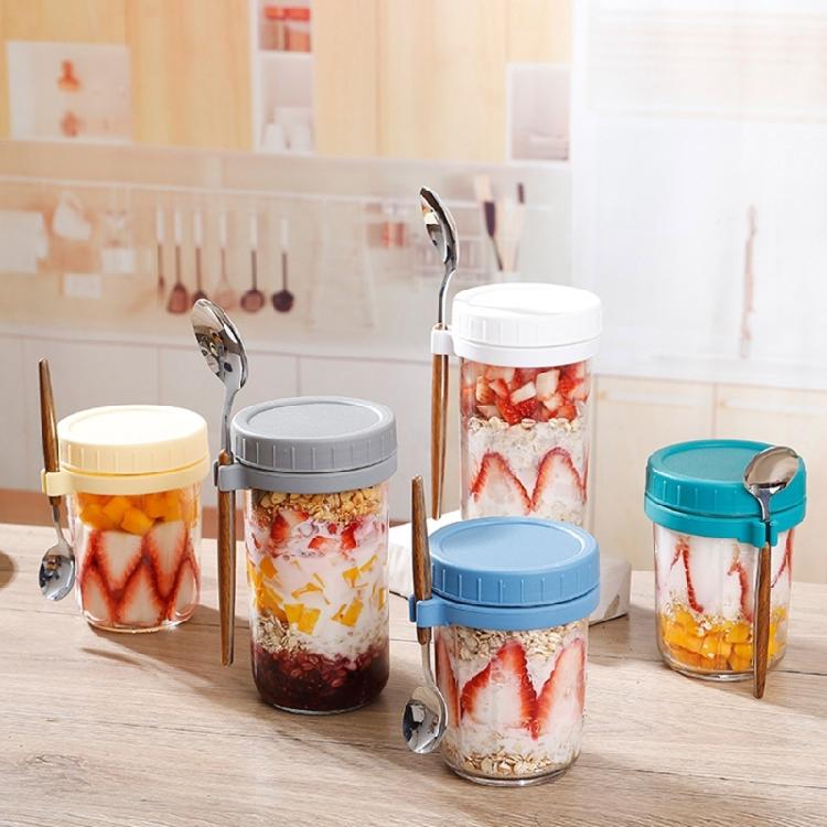 Stable Glass Cups with Lid and Spoon Functional Glass Oats Container With Lid And Spoons Perfect For Portable Meals