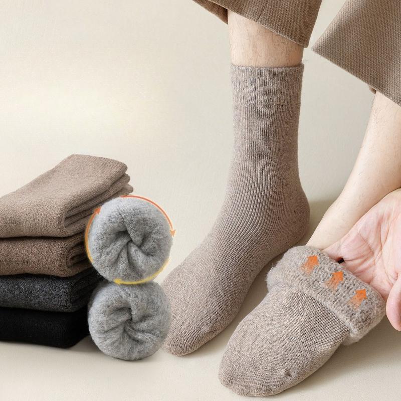 Wool Socks for Men In Autumn and Winter, Thickened and Fleece Loop Mid-calf Socks for Men, Warm Socks, Super Thick Fleece Socks