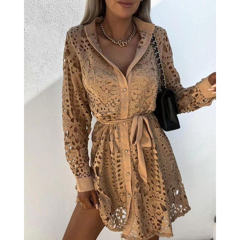 Summer Cutout Dress Elegant Women's Wear European and American New Fashionable Lace Mini Lace Dress