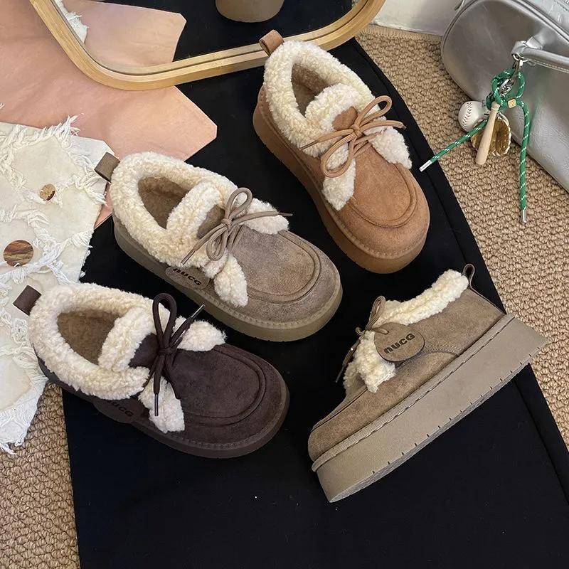 Suede Women Fur Snow Boots Winter Warm Loafers Shoes Designer Short Plush Cotton Boots Platform Fashion Comfort