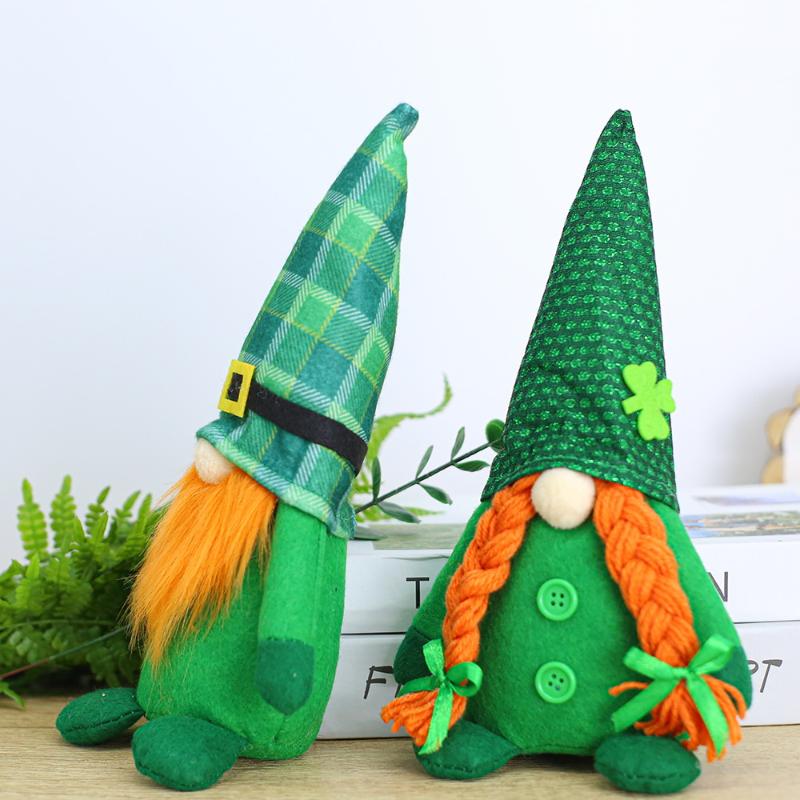 2Pcs Clover Faceless Doll Decoration St. Patrick'S Day Party Decoration Irish Green Clover Faceless Doll Festival Ornaments