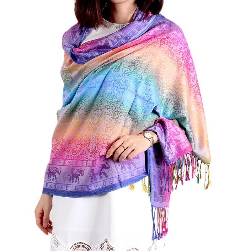 Shawl, Spring and Autumn Color Red Scarf, Large Shawl, Long Women's Cotton Scarf, Headscarf, Elephant Gradual Change Scarf