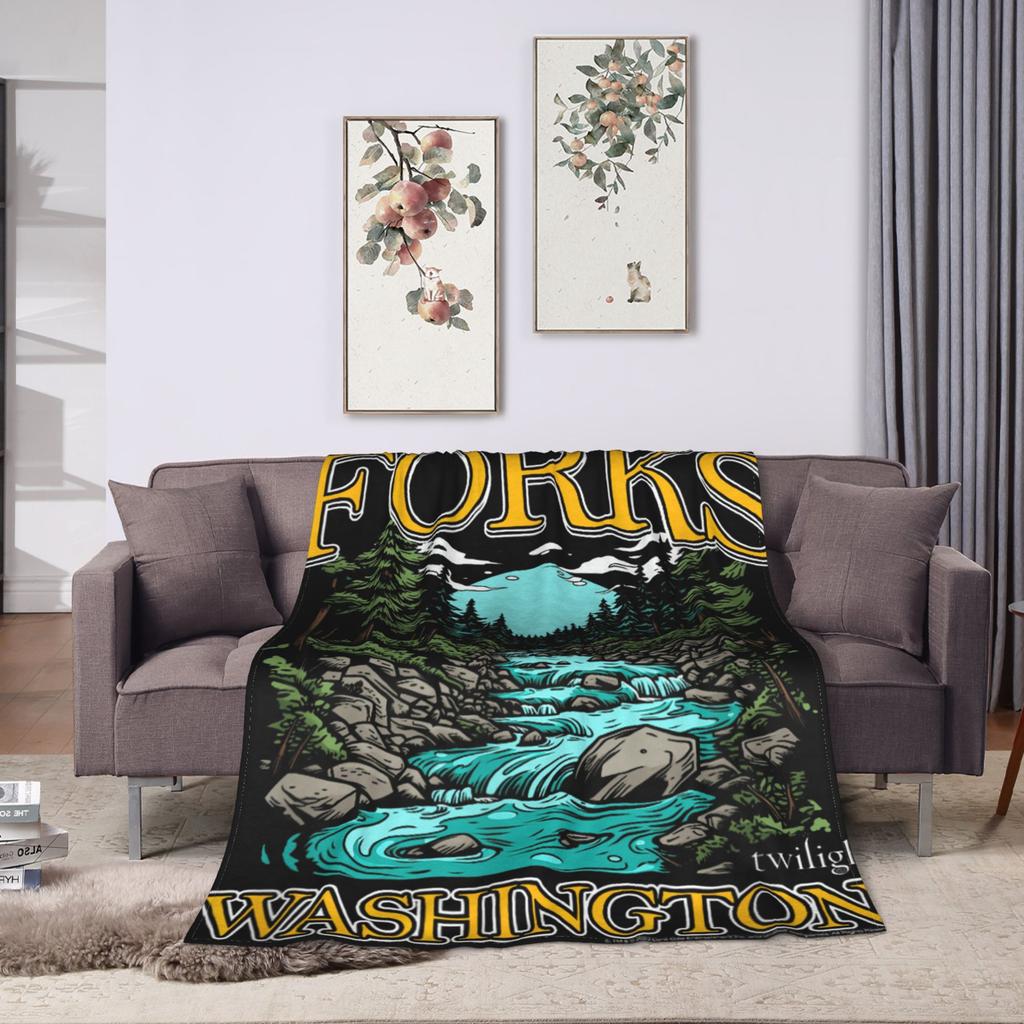Twilight Forks Washington Vampires Welcome Blanket  For Couch Chair Sofa Bed Travel Office Flannel Bedspread Bed Cover