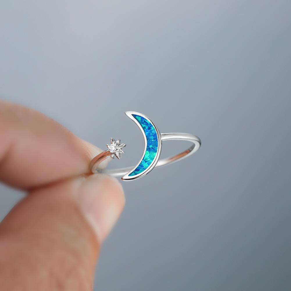 Simple Star Moon Open Ring Exquisite Lady Jewelry