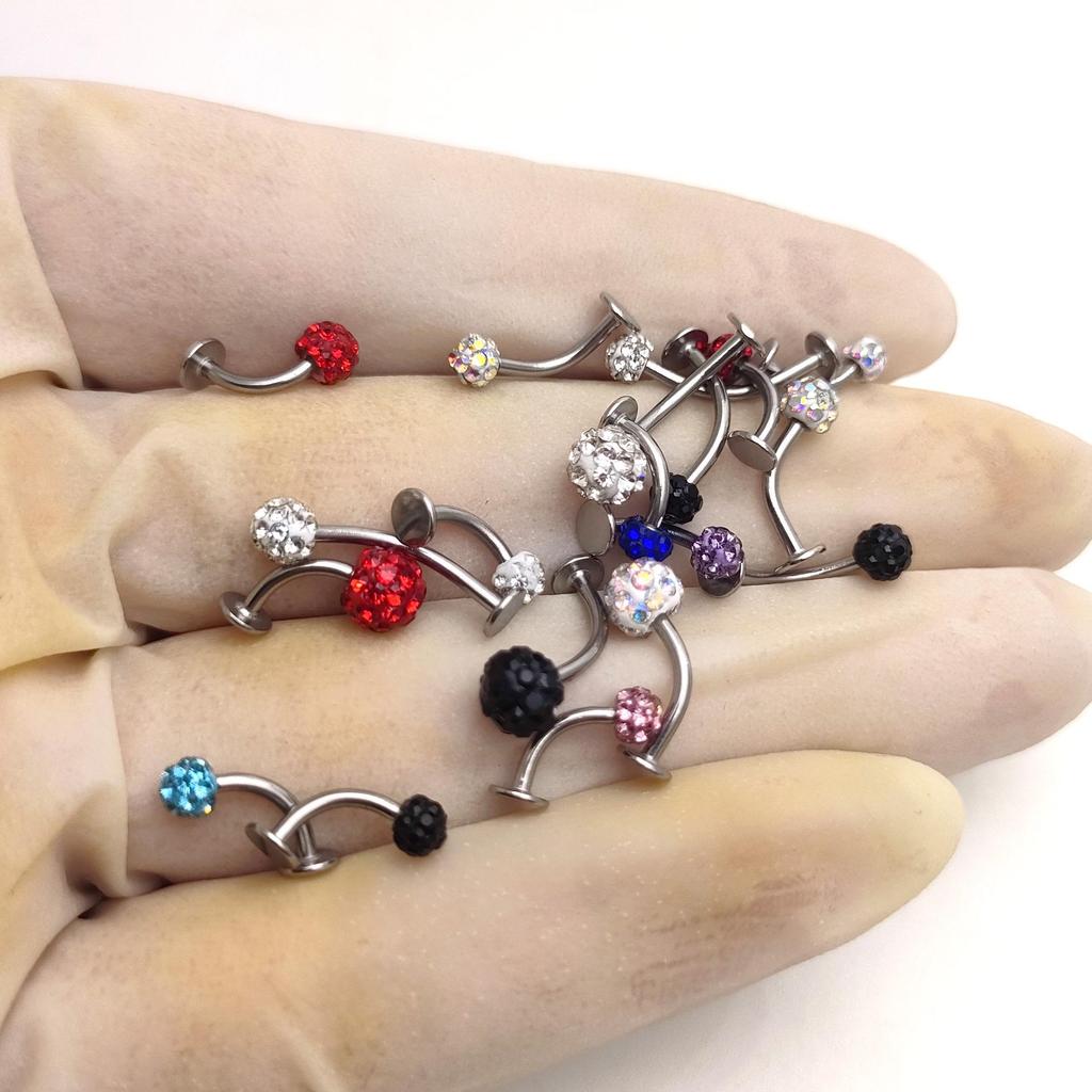 16G Stainless Steel Curved Bar Eyebrow Lip Cartilage Ring with Diamond Balls