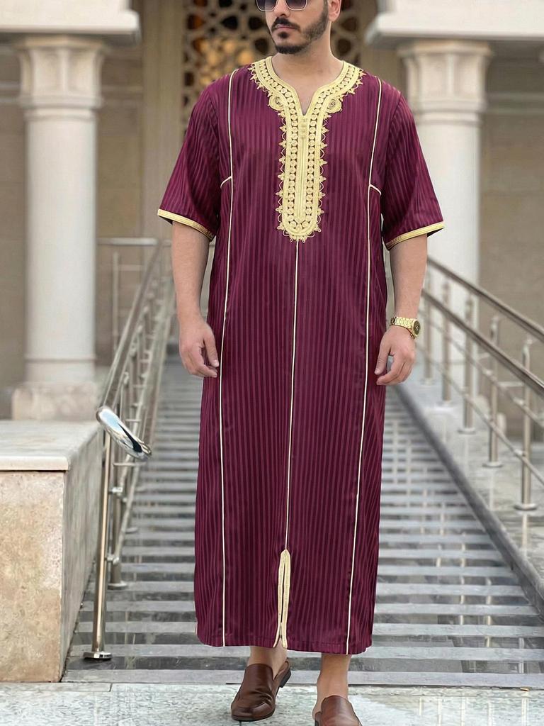 Embroidered Hooded Robe for Muslim Men, New Style Middle Eastern Thobe, Loose Long Sleeve Ethnic Design, Available Now