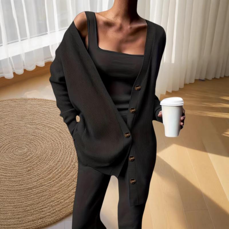 2026 Spring and Autumn New Women's Casual Fashion Jacket, Vest, and Pants Knit Three-Piece Set