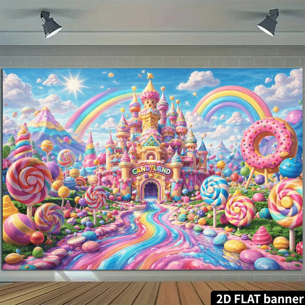 2D Plane Candy Castle Background Fabric - Double Rainbow Doughnut Theme - Wall Decoration - Multi-functional Celebration Items