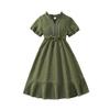 Girls' Casual Dress for Summer - Elegant Short-sleeved Lace V-neck Dress for Children