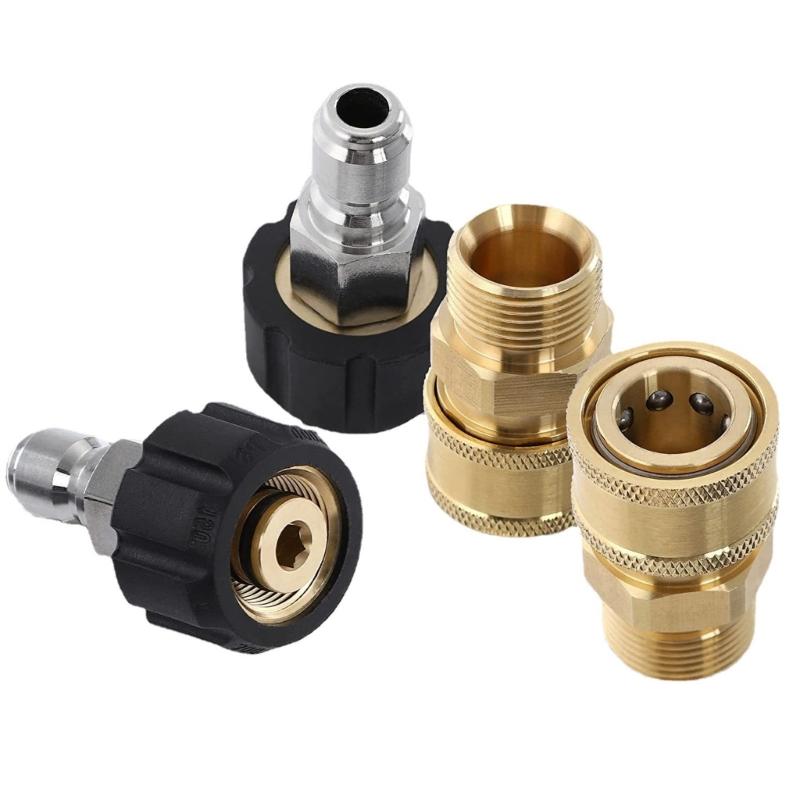 9pcs High Pressure Washer Adapter Set, M22 Metric Male Thread Quick Connector, M22 Swivel To 3/8'' Quick Connect