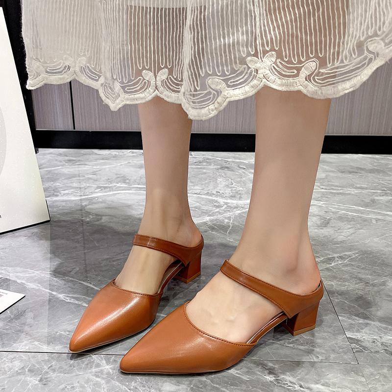 Fashion Sandals Women's Summer Slippers New Pointy Chunky Heel Sandals Large Size Women's Fashion Woman Muller Shoes