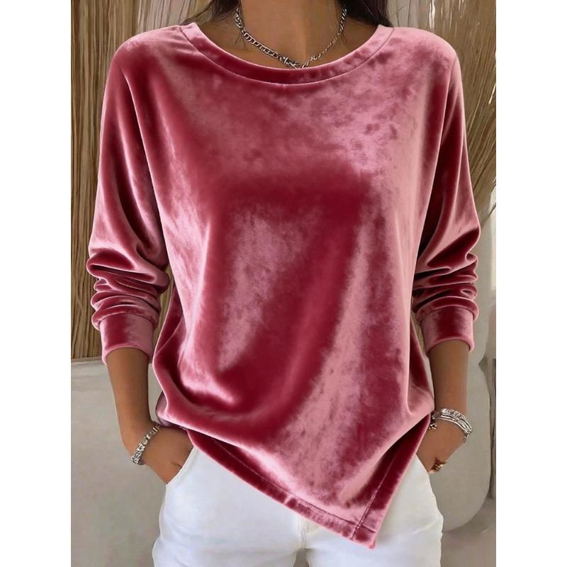 JPNTKY Women's Fashion Casual Solid Color Print Long Sleeve O-Neck Blouses & Shirts
