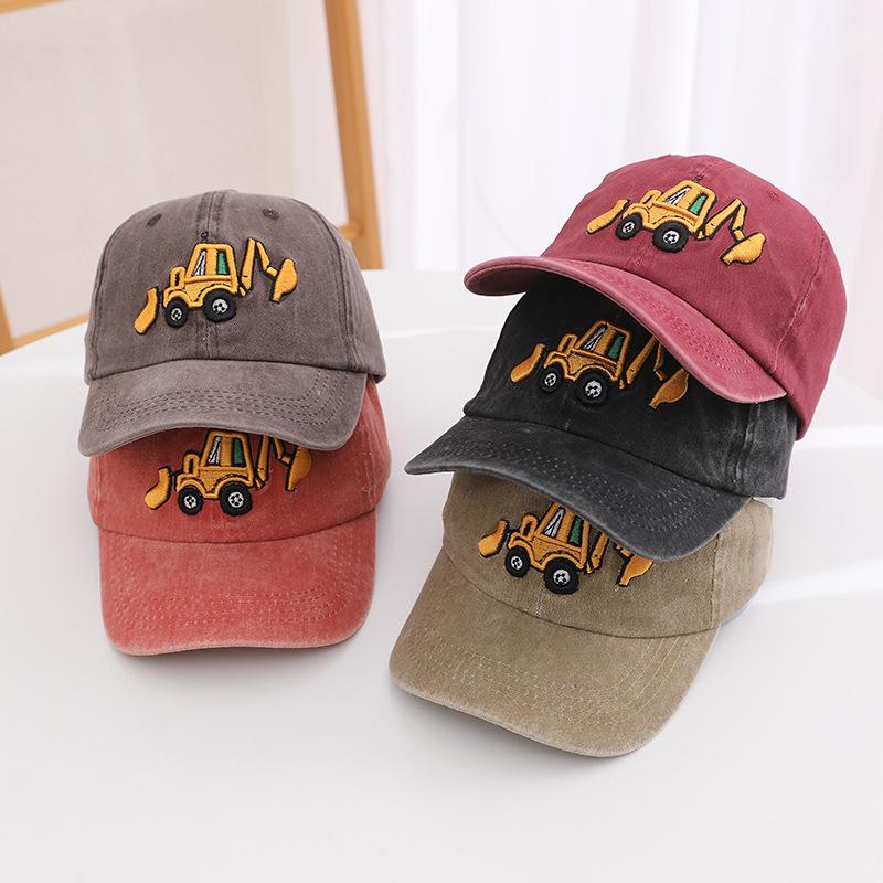 Cute Cartoon Excavator Kids Baseball Cap Cute Washed Cotton Sun Hat for Boys Girls Summer Embroidery Children Hats