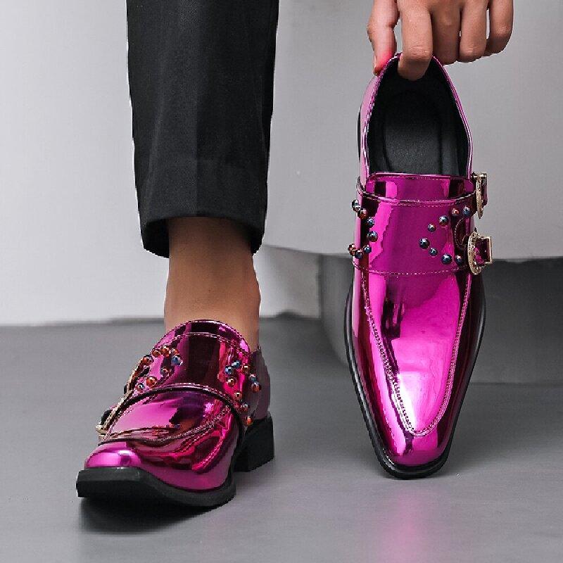 New Fashionable Men Chelsea Shoes Men One-legged Business Office Fashion Pointed-toe Buckle Leather Shoes for Hosting Size 38-46