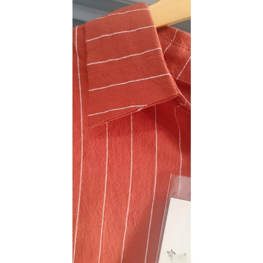 Orange&red Casual Cotton Long Sleeve Shirt Women Lapel Button Up Embroidery Sun Striped Shirts