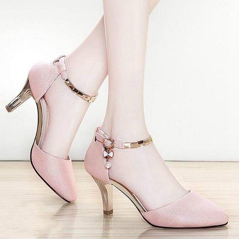 pointed buckle heels