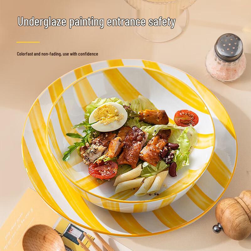 Yellow Stripe Ceramic Dinner Plate Set