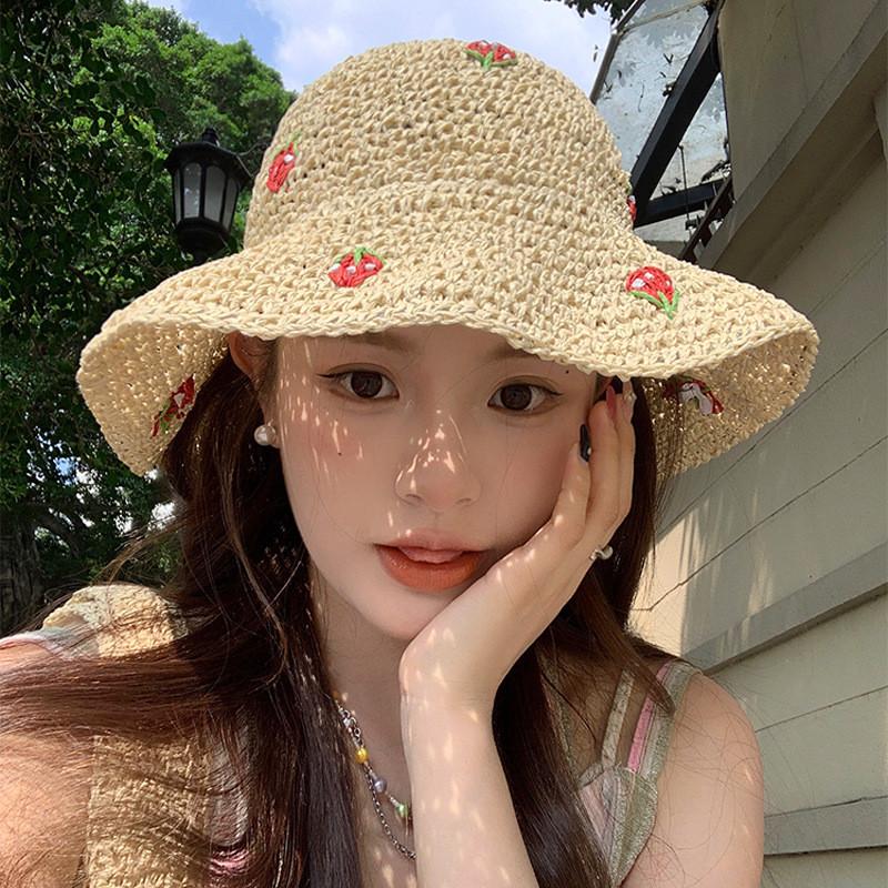 Stylish Woven Straw Hat For Women 2024 Summer Uv Protection And Sunshade Vacation Accessory