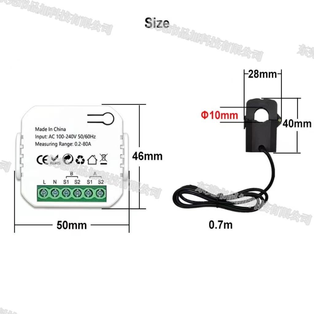 Tuya Smart Dual Channel Electricity Meter with WIFI/Zigbee & CT Transformer