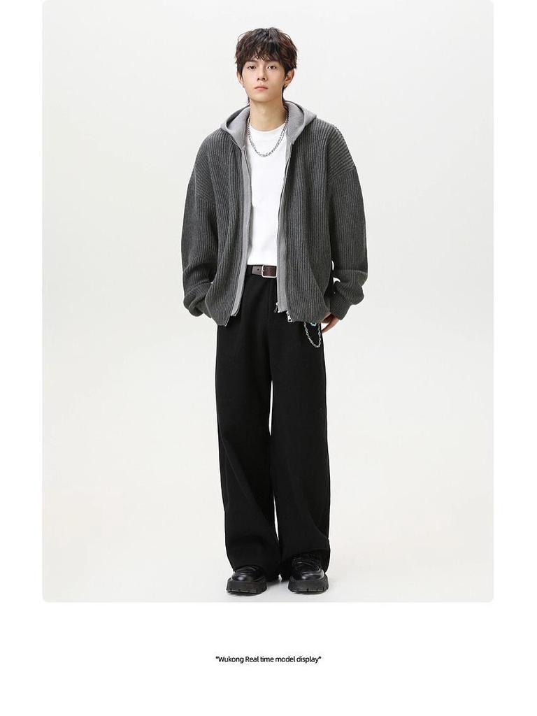 Unisex Two-in-One Patchwork Knit Hoodie Jacket - Autumn/Winter Loose Fit Sweater