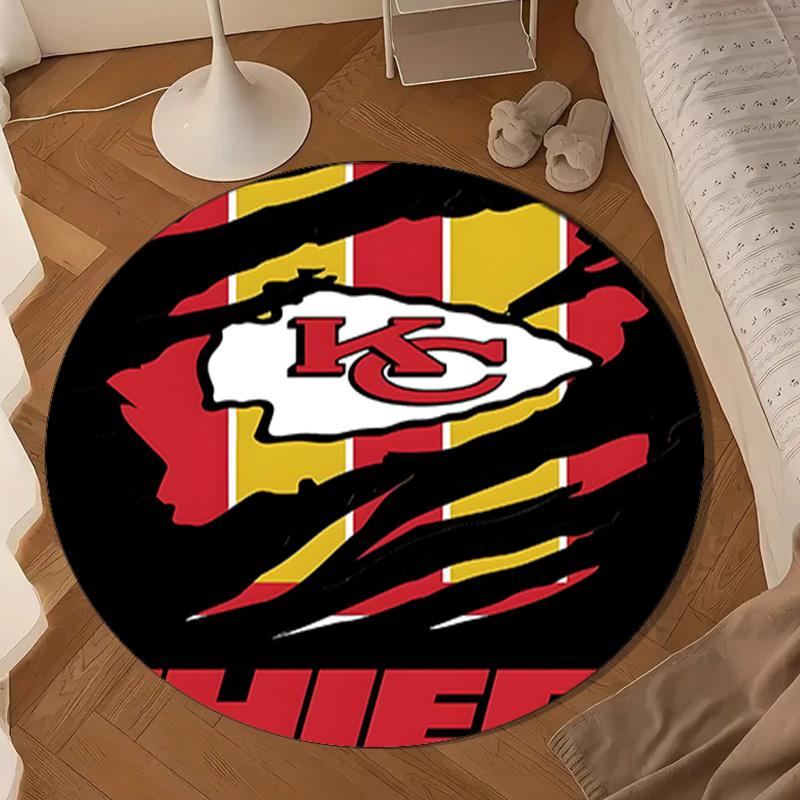 Tapis rond motif Kansas City Chiefs, Tapis circulaire antidérapant Tapis de chaise Pour salon, Chambre à coucher, Paillasson décoration de maison Cadeau Cadeaux de Noël