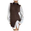 Women V-neck Solid Color Casual Half High Collar Sleeveless Vest Vintage Knitting Sweater