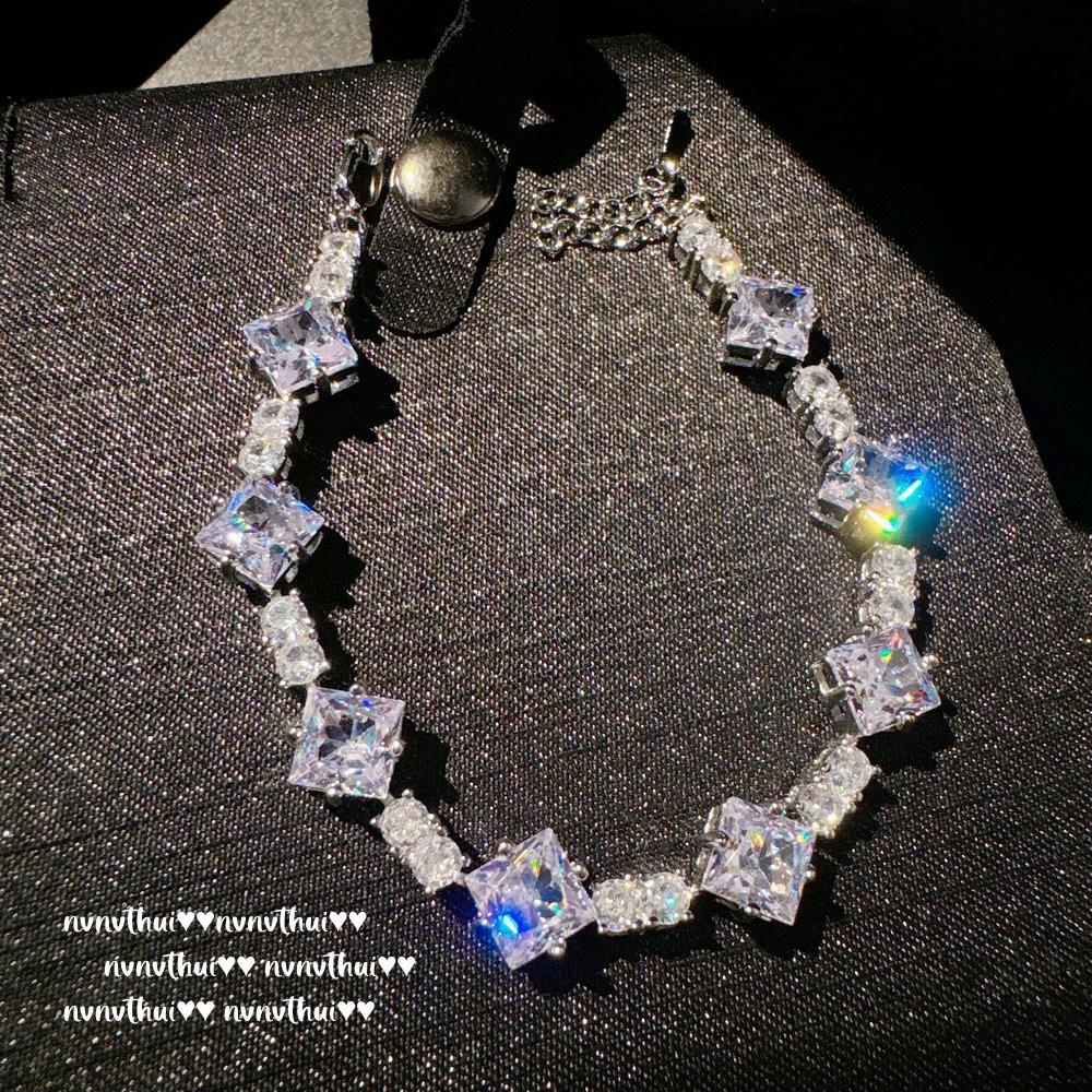 Bright Sugar Cube Geometric Gemstone Bracelet, Sparkling, 18K Gold-Plated, Meteor Teardrop Zircon Necklace, Butterfly.