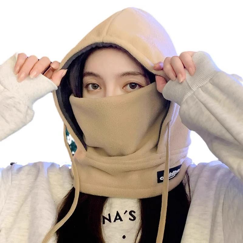 

Warm hats, men s and women s autumn and winter outdoor velvet windproof ear protection mask, hat and scarf integrated cycling cold protection artifact average size [55-58cm] білий
