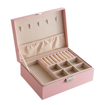  Jewelry Storage Box with Lid Safety Lock    3 Colors Convenient Micro Fiber Leather Double-layer Jewelry Storage Box for Gifts