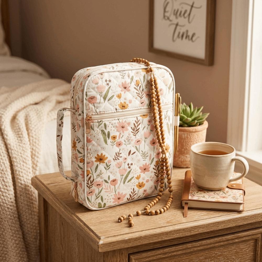 Quilted Cotton Book Bag Large Capacity Protective Pouch Book Storage Bag  School Supplies