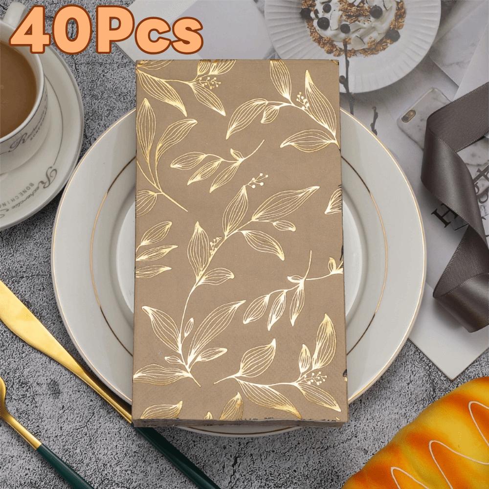 40Pcs Coffee Leaf Gold-embossed Disposable Napkin Hot Foil Stamped Party Napkin  Wedding