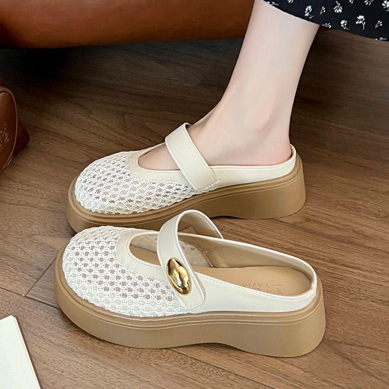 Thick-bottomed Mesh Breathable Bag Head Half Slippers Women's Outer Wear 2025 New Summer Fashion One Pedal with Skirt Sandals