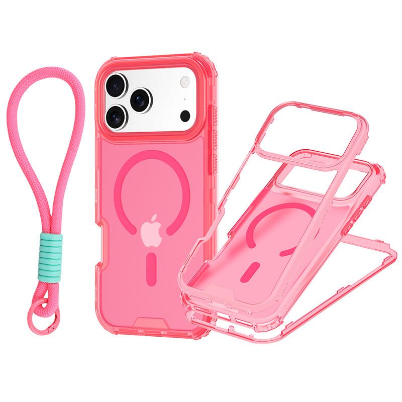 Pentru IP 17 Pro Max Husa de Telefon Magnetică Colorată 3-în-1 cu Textură de Piele și Curea