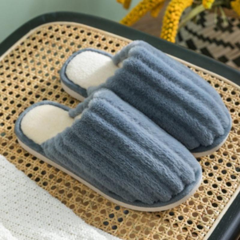 Winter thickened warm plush bow men and women's home indoor and outdoor soft bottom thick bottom non-slip couple cotton slippers